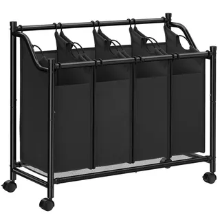 Wäschesammler , Schwarz , Metall, Kunststoff, Textil , 140 l , 87.5x81x38.5 cm , Rollen, faltbar, Sortierfunktion , Haushalt & Kleinelektro, Wäschepflege, Wäschekörbe & Wäschetonnen