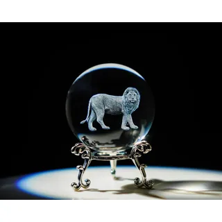 3D lasergravierte Löwe Kristallkugel 60 mm Glas Tierfigure Briefbeschwerer | Dekorative Kugel „König der Löwen“Deko Zuhause Büro, Geburtstag Geschenk Frauen Männer Löwenmotiv Ständer Lion Crystal Ball