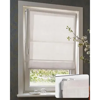 Victoria M. Raffrollo Rollo Faltrollo Leinen Fenster Blickdicht 50 x 130 cm | Lichtdurchlässig Raffgardine mit Bohren Elfenbein-meliert Fensterjalousien Sichtschutz Aluminium-Schienen für Fenster & Türen