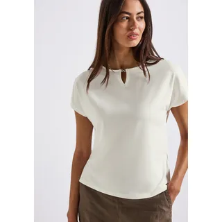 STREET ONE Shirttop STREET ONE, Damen, Gr. 36, weiß (sanftes weiß), Obermaterial: 95% Viskose, 5% Elasthan, unifarben, regular fit taillenbedeckt, U-Boot-Ausschnitt, Tops Shirttop, mit Cut-Out Detail