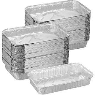 Relaxdays Aluschalen, 100er Set, B x T: 31 x 21 cm, eckige Grillschalen, Tropfschalen indirektes Grillen, Silber