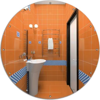 Wallario rundes Outdoor-Poster für Garten oder Balkon, Motiv Modernes Badezimmer in orange mit blauen Fliesen, 120 cm Durchmesser - Braun