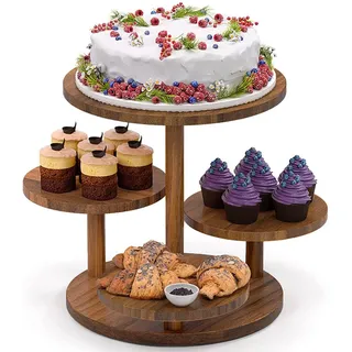 RATSTONE Etagere Tortenständer/Cupcake Ständer Aus Holz 4 Etagen,Desser Halter Turm Serviertablett Mit Mehreren Etagen,Für Weihnachten,Hochzeit,Geburtstag(Braun,Rund)