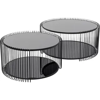 Kare Design Couchtisch Wire Double 2er Set, Schwarz, 63cm Durchmesser, Sicherheitsglas, Wohnzimmertisch, Stahlgestell, Tischplatte aus Glas, Wohnzimmer, Rund, 34x70x70 cm (H/B/T)