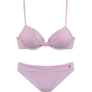 Bügel-Bikini S.OLIVER, Damen, Gr. 40, Cup B, rosa (rosé, weiß), Recycling-Polyamid, gestreift, Bikini-Sets Bügel-Bikini, in Knoten-Optik