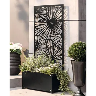 Pflanzkasten mit Rankgitter aus Metall, schwarz, 60x24x24 cm, mit Rankhilfe 122 cm hoch, Blumenkasten mit Spalier, Hochbeet mit Sichtschutz