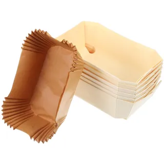 SOLUSTRE 6 Stück Backformen aus Holz, lang, rechteckig, antihaftbeschichtet, mit Papiertablett, Toast-Brotbox, zum Backen (Holzfarbe)