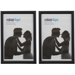 Relaxdays Bilderrahmen 2er Set, 10x15 cm, Passepartout 9x13 cm, Glasscheibe, Fotorahmen zum Stellen & Hinhängen, schwarz