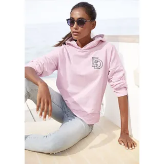 Kapuzensweatshirt ELBSAND, Damen, Gr. XL (42), rosa, Sweatware, Obermaterial: 95% Baumwolle, 5% Elasthan, unifarben, figurumspielend hüftlang, ohne Ausschnitt, angesetztes Bündchen, Sweatshirts Kapuzensweatshirt, mit großem Logodruck auf dem Rücken, bequemer Hoodie aus Baumwolle, Topseller