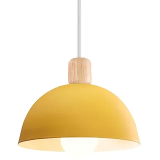 iDEGU Ø20cm Hängelampe Retro E27 LED Hängeleuchte Moderne Skandinavisch Deckenleuchte aus Metall Holz Pendelleuchte für Schlafzimmer Esszimmer Küche Restaurant (Gelb, 1 Stück)