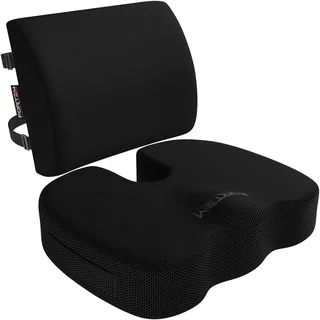 FORTEM XL Sitzkissen und Lendenkissen für Bürostuhl, Sitzpolster, Memory-Schaum Rückenkissen, Lordosenstütze Auto, Rutschfestes Sitz- und Rückenpolster für Gaming, Autositzkissen, Stuhlauflage