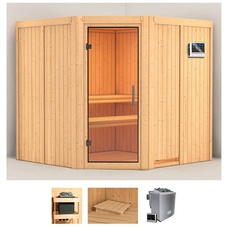 Bild Sauna »Jarla«, (Set), 9-kW-Bio-Ofen mit externer Steuerung, beige