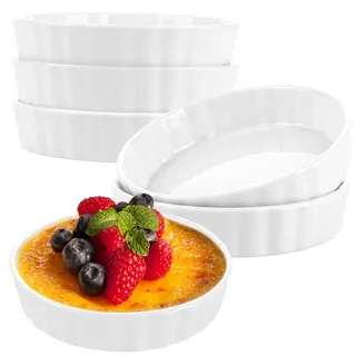 APACALI 6 Stück Creme Brulee Schälchen, 240ml Souffle Förmchen, Tartelette Förmchen Keramik, flache Souffleschalen zum Backen von Vanillepudding, Mini-Kuchen, Pudding und Dip-Saucen