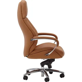 FineBuy Bürostuhl Bezug Echtleder Caramel Schreibtischstuhl bis 120 kg XXL Chefsessel höhenverstellbar Drehstuhl ergonomisch mit Armlehnen & hoher - Braun