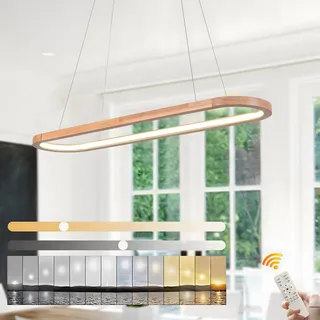 WayLuoung Wood LED Kronleuchter Deckenleuchte, Dimmbare Ovale Ring Holzbeleuchtung, 3000-6000K, Einstellbare Kreis Anhängerlampe, Kücheninsel Esszimmer Wohnzimmer Foyer Hängen【70cm】