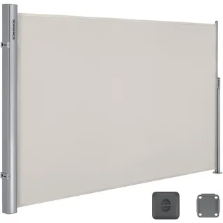 SONGMICS Alu-Seitenmarkise, ausziehbar, 200 x 300 cm, Sichtschutz, Sonnenschutz, blickdicht, Seitenrollo, für Balkon, Terrasse, Garten, beige GSA200E