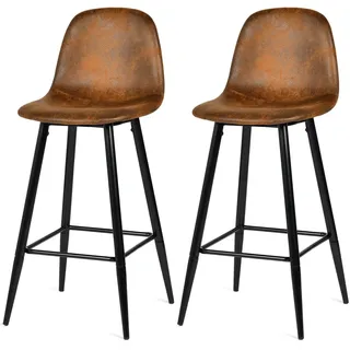 MEUBLE COSY Barhocker 2er Set Barstuhl Vintage mit Lehne und Fußstütze Sitzhöhe 76 cm aus Wildleder Metallbeine für Bar Bistro Café Küche, Kunstleder, Industrie-Design, Braun