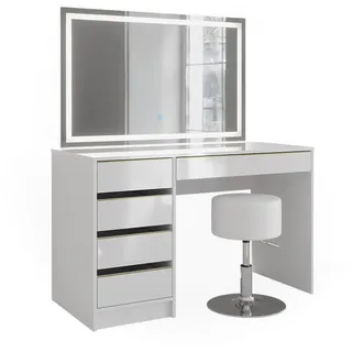 Vicco Schminktisch Sherry Weiß/Gold 120 cm mit LED-Spiegel und Hocker, Model 47708 - Weiß, Gold