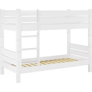 Stockbett 100x200 Massivholz Kiefer weiß Nische 80cm teilbar Zubehör wählbar V-60.16-10WT80Rollrost inkl. - Weiß
