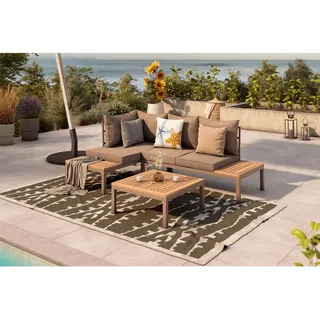 Ambia Garden Loungegarnitur , Braun, Akaziefarben , Holz, Metall , Akazie , vollmassiv , Füllung: Komfortschaum,Faserbällchen , L-Form, einzeln stellbar , 207x138 cm , Fsc, Bsci , Gartenmöbel, Loungemöbel, Loungegarnituren
