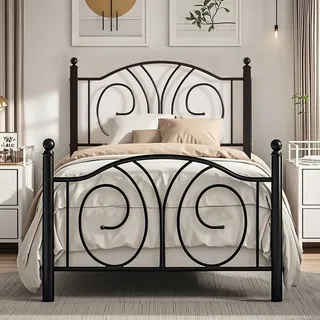 VECELO Bettrahmen 90 x 200 cm, Metallbett mit Hohem Kopfteil und Fußteil, Moderner Minimalistischer Jugendbett für Schlafzimmer Gästezimmer Viel Stauraum unter dem Bett, Schwarz