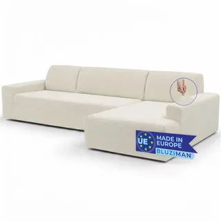BLUZIMAN® Sofabezug L-Form Elastisch, Ecksofabezug für Chaiselongue, rutschfest Couchbezug, Universal Sofa Überzug (Elfenbein, RECHTS – Draufsicht, Kurze Armlehne)