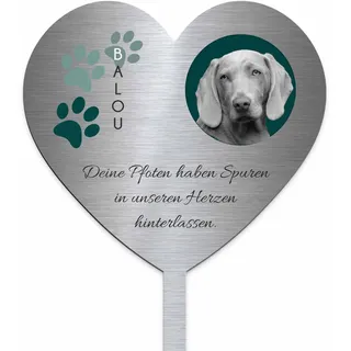 Grabstecker für Hunde Katzen Edelstahl - Herzstecker Grabherz - Gartenstecker | Personalisierter Metall Grabschmuck wetterfest Tiere | Tiergrab Deko | Trauer Andenken (Personalisierbar)