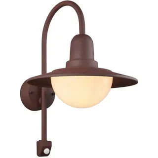 meineWunschleuchte Außen-Wandleuchte Rostoptik aus Aluminium Landhausstil | mit Bewegungsmelder, 45cm Höhe, mit E27 LED, mit Glasschirm, Schutzklasse IP44, für Hauswand Außen