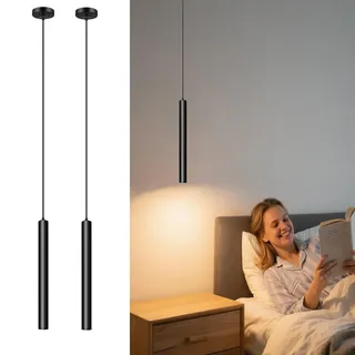 ACMHNC LED Pendelleuchte, 2 Stück Hängeleuchte Schwarz 230V für Schlafzimmer Nachttisch Wohnzimmer, Esstisch, Nicht Aufladbar, Moderne Zylinder Hängelampe Höhenverstellbar, Warmweiß, 30cm