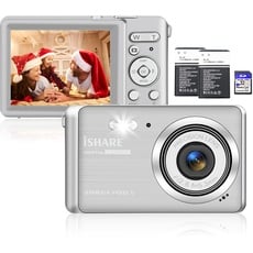 ISHARE Digitalkamera für Einsteiger - 30MP 1080P 18X Digitaler Zoom 2.8 "LCD Bildschirm, Point and Shoot Kamera mit 2X Batterien und 32G SD Karte, Ideale Kameras für Fotografie Enthusiasten(Silber)