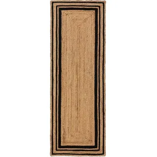 benuta Pure Jute Teppich Jutta - Schwarz 70x200 cm - Handgewebter Wohnzimmerteppich - Natürliches Boho Design - Für Fußbodenheizung geeignet