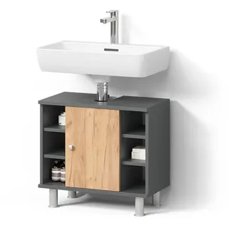 livinity Waschbeckenunterschrank Fucino Goldkraft Eiche/Anthrazit 60 x 54 cm mit 6 Ablage