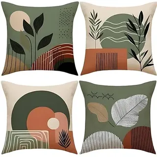 Hopomoon Kissenbezug 40x40 4er Set Boho Dekokissen Salbeigrün Terracotta Kissenhülle Modern Abstrakt Geometrisch Blätter Skandinavisch Sofakissen Zierkissen für Wohnzimmer, Geschenk für Frauen Mama