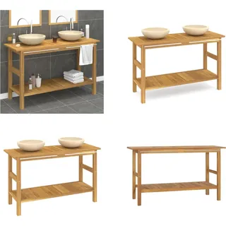 vidaXL Waschtisch mit Creme Marmorbecken Massivholz Teak - Waschtisch - Waschtische - Badmöbel - Waschbeckenunterschrank - Creme