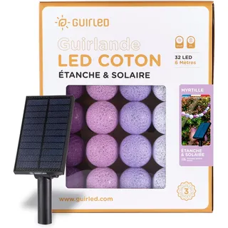 GuirLED - Lichterkette für den Außenbereich mit Kugeln, LED, wasserdicht IP65 – Solarpanel mit hoher Effizienz – automatischer On/Off – 32 Kugeln, 6 m – Blaubeere