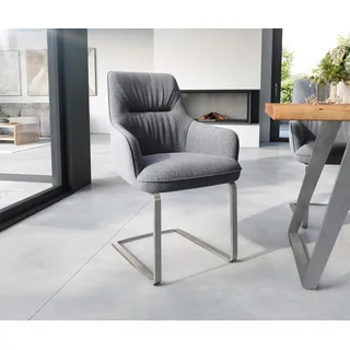 DELIFE Freischwinger Zelia-Flex mit Armlehnen Strukturstoff Hellgrau Freischwinger flach Edelstahl Taschenfederkern - Grau, Hellgrau