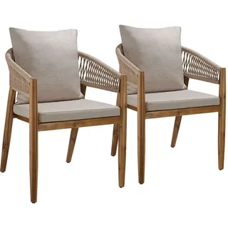 Tectake Manacor Gartenstuhl 59 x 84 x 32 cm beige 2 St.