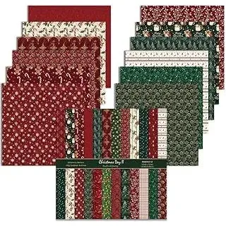 Scrapbook Papier, 24 Blätter Weihnachten Musterpapier, 24 Designs Doppelseitiges Bastelpapier, Motivpapier für Dekorative Fotoalbum und Journal, DIY-Dekoration (Rot, 30,5 x 30,5 cm)