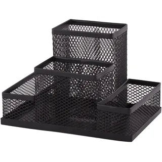 D.RECT Stiftehalter Schreibtisch - Büro Organizer aus Metall - Tisch Organizer, Schreibtischorganizer - Büroablage mit Zettelhalter Mesh, 103x154x103mm Schwarz