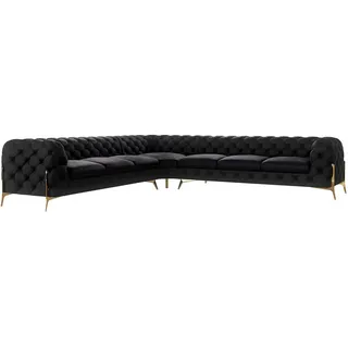 S-Style Ecksofa Chesterfield Lexi Schwarz Samt , Textil , Echtholz,Buche, Birke , Füllung: Polyetherschaumkern,Polyetherschaumkern , Eckteil, L-Form , 323x323 cm , Blauer Engel, FSC Mix, Oeko-Tex®, Hergestellt in Europa , Wohnzimmer, Sofas & Couches, Wohnlandschaften, Ecksofas