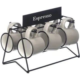 Vessia Espressotassen Set 6 Stück 100 ml , Grau , Keramik , Geschirr, Tassen, Espressotassen