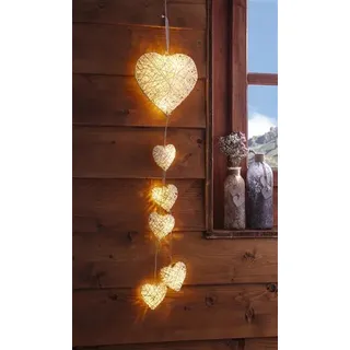Dekohänger mit 6 Herzen in weiß mit LED Beleuchtung, Wanddeko, Leuchtdeko, Hängedeko - Weiß