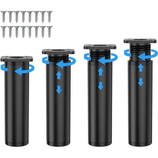 4er Set Höhenverstellbare Möbelfüße aus PVC, 12-14cm, Rund, Schwarz, Belastbar bis 200kg, Universelle Möbelbeine für Sofa, Couchtisch, TV-Schrank und Badezimmerschrank