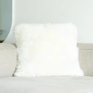 Nordic Sheep Langhaar Lammfell Kissenbezug 50x50 cm | Weiches Fell für Stühle, Sofa & Bett | Gemütliches Sitzkissen & Lammfell Sitzauflage in Natur- und Trendfarben | Farbe: Weiß