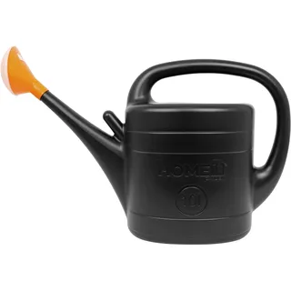HOME IT® Gießkanne für Garten und Büro, 10 Liter mit Brausekopf, Schwarz/Orange, 100% Recycelbarer Kunststoff