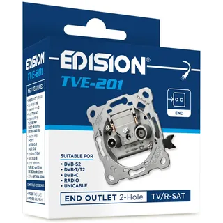 EDISION Antennendose Sat Universal TVE-201, Enddose Stich TV/R-SAT unterputz 2-Loch, geeignet für DVB-S2, Unicable, DVB-T/T2, Kabel DVB-C, Radio, FM, DAB+, DC-Pass, 2 Ausgänge