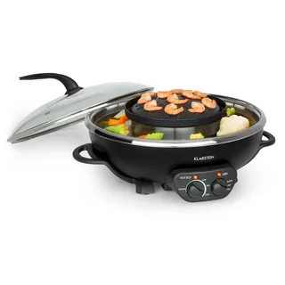 Klarstein Szechuan - Hot Pot und Grillplatte, Hot Pot Topf Volumen: 5 Liter, Hot Pot Grill 1350 Watt / 38 cm Ø, Grillplatte: 600 Watt / 22 cm Ø, Heizelement aus Aluminium, schwarz - Schwarz