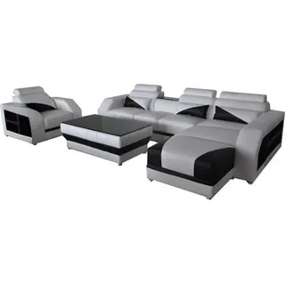 Leder Eck Sofa Garnitur Sofas Couchen Polster Wohnlandschaft Sessel Ecke  Couch - Weiß