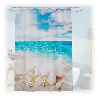 Relaxdays Duschvorhang , Multicolor , Textil , Wasser/Strand/Meer , Rechteckig , 180x0.1 cm , Heimtextilien, Badtextilien, Duschvorhänge