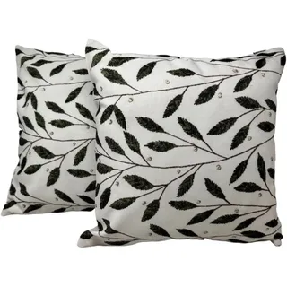 Jet-Line Deko Kissen Oliven Blätter 2er Set 40 x 40 cm mit Füllung für Innen und Außen